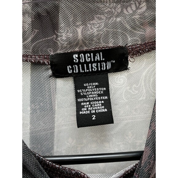 Social Collision Skull Floral Mesh Sheer Cropped Top Plus Size 2 (2XL) - Picture 5 of 10